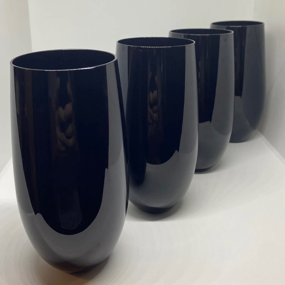 Black Elegant Cold  Drink Glasses France 🇫🇷 New Qty:4